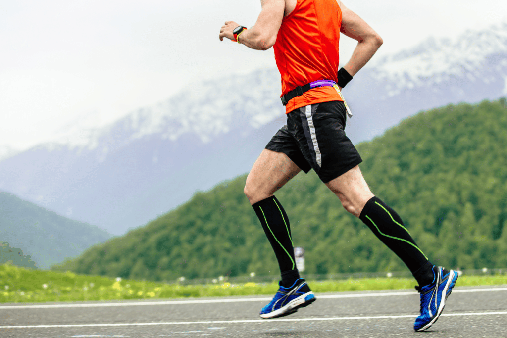 man running in regular running shorts