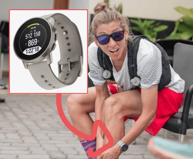 Courtney Dauwalter wears a Suunto 9 sports watch, likely in the Titanium Sand color option.